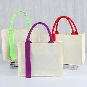 Customizable 12OZ Cotton <b>Canvas</b> PVC Coated Bag Ribbon Handle Manufacturer's Small Medium <b>Large</b> Sizes Logo Back Cotton Stripes - Product Image 2