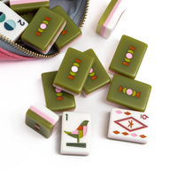 Set Ubin Mahjong Amerika Hijau Mewah Abad Pertengahan 160 Ubin Koleksi Desainer Retro Modern Premium Akrilik Berukir