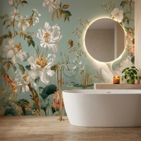 Papier peint auto-adhésif imperméable, chinoiserie, heron, pivoine, motif floral, papier peint mural de luxe facile à poser pour la décoration murale résidentielle