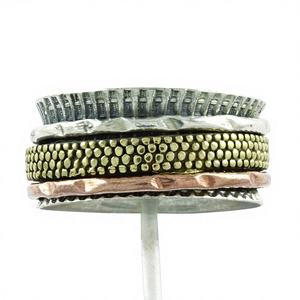 Anillo Giratorio de Plata de Ley 925 de Exportación Directa de la India, Acabado Oxidado de Tono Triple para Bodas, Compromisos, Regalo Invisible, Fiesta - Product Image 1