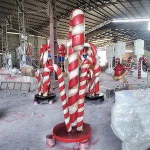 Lollipop de fibra de vidrio para exterior, globo gigante de Navidad, canas, bastón de caramelo