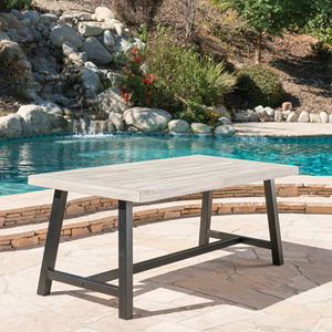 <b>Outdoor</b> Light Grey Acacia Wood Dining <b>Table</b> With <b>Black</b> Metal Frame Poolside Use - Product Image 6