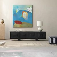 Meuble TV moderne minimaliste noir massif, console longue et basse pour téléviseur, meuble de rangement écologique pour chambre et salon