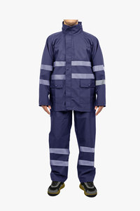 Haute visibilité écologique léger enduit de PU imperméable coupe-vent veste de pluie pantalon bandes réfléchissantes pour la sécurité au travail - Product Image 2