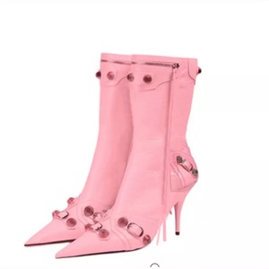 Botas De Mujer Western Style Rivet Studded Side Leather Ankle High Women <b>Heel</b> Boots for Ladies - Product Image 4
