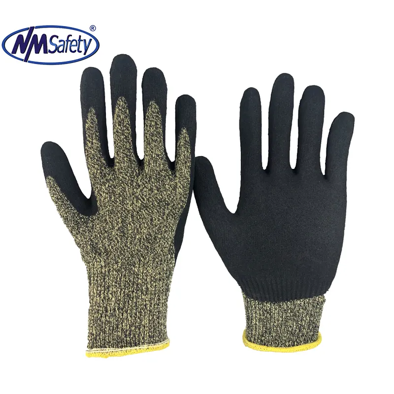 Nmsafety Ansi A9 13G ISO13997 Cut Niveau F Zwarte Nitril Sandy Coating Arbeidsveiligheid Handschoenen Anti Cut Proof