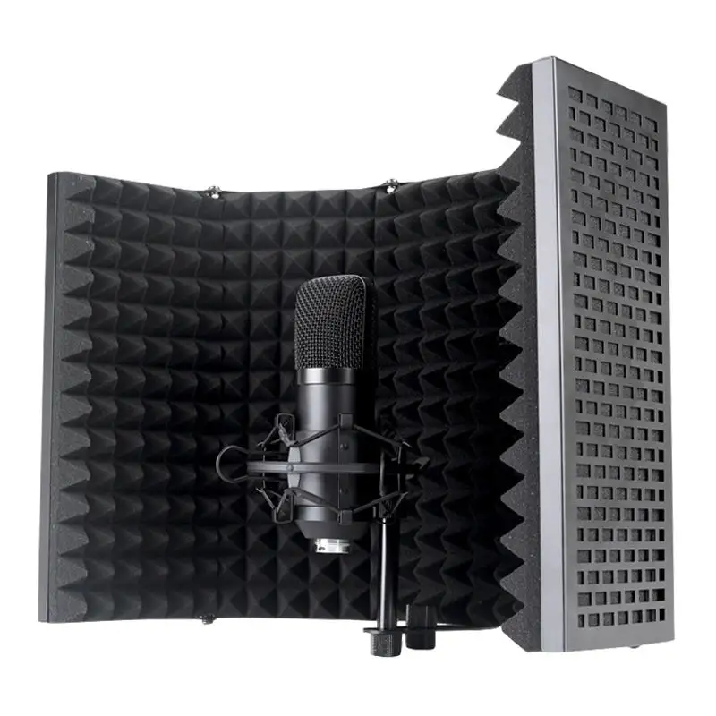 Metal five panel desktop mic isolation shield microphone for recording studio soundproof cover