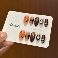 Nouvelle Arrivée Ongles Press-On Vintage Halloween de Haute Qualité, Base Écaille de Tortue Ambrée, Faux Ongles 10 Pièces, Ongles Fantômes Mignons, Fournisseur