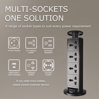 Pop-up-Steckdosenleiste mit manueller Auszugfunktion für Schreibtisch und Arbeitsplatte, EU/FR-Steckdose, USB Typ-C, Schwarz/Silber