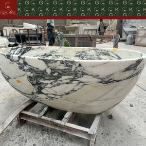 Bañera Ovalada Independiente GOLDKING Ultra Premium Penthouse <span class=keywords><strong>Master</strong></span> Suite de Mármol Calacatta Viola con Base Blanca y Vetas Grises, Personalizable OEM - Product Image 2