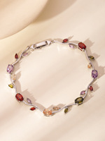 Pulsera de Hoja de Latón Chapado en Oro Genuino con Piedras de Zirconia, Joyería de Alta Calidad Antideslustre