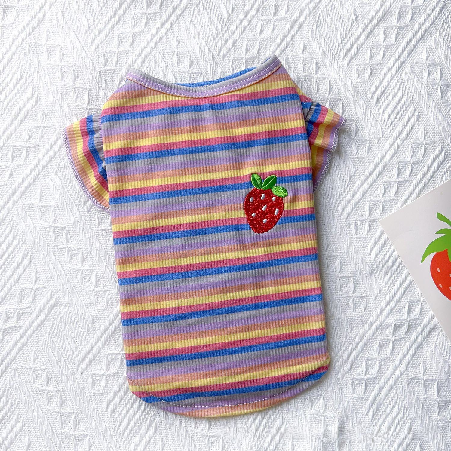 SKU-3 - เสื้อกั๊กลายทางสตรอว์เบอร์รี (สีน้ำเงิน) แขนระบาย