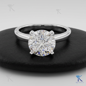 Bague de fiançailles solitaire en diamant de laboratoire taille ronde, 4 griffes, bord fin, en or massif, bijoux de mariée raffinés pour femme, cadeau B2B - Product Image 2