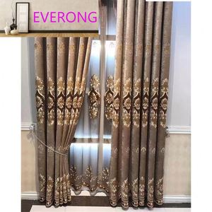 Europäischer Luxus-Stil Verdunkelungsvorhänge mit Schmetterlingsmotiv, luxuriöses Braun mit <span class=keywords><strong>Longkong</strong></span>-Gewebe, 100% Polyester, flache Fenstervorhänge, modern - Product Image 3