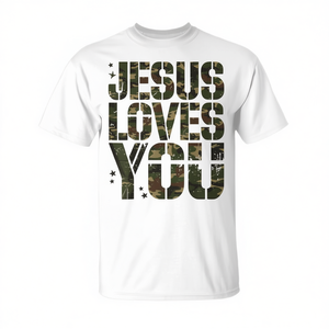 Camiseta con estampado de camuflaje, Jesús te ama, versículo bíblico cristiano, para hombres y mujeres, unisex - Product Image 2