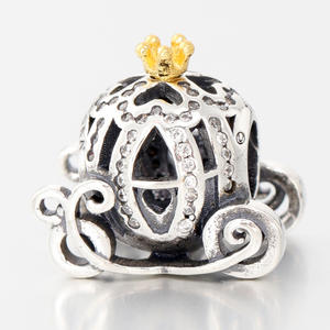 Accesorios DIY, Dije de <span class=keywords><strong>Calabaza</strong></span> Princesa Chapado en Rodio para Pulsera, con Cuentas de Circonio Personalizadas para Exportación - Product Image 3