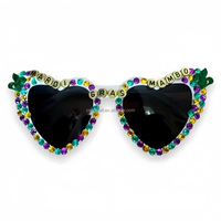 Lunettes de soleil HLC Fat Tuesday ornées de perles, lunettes de soleil Mardi Gras Mambo avec lettres en strass, lunettes de fête et de carnaval amusantes
