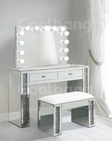 Coiffeuse de style miroir de maquillage, ensemble de tiroirs, en diamant broyeur scintillant avec LED