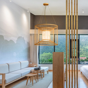 โคมไฟแขวนไม้ไผ่ทรงกลมแบบหลอดไส้เดี่ยว ตกแต่งบ้าน สำหรับห้องน้ำชา ร้านอาหาร บ้านพัก - Product Image 3