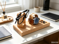 Organisateur de montres et de lunettes en bois, support de bureau en bois pour lunettes, montres, boutons de manchette et petits accessoires