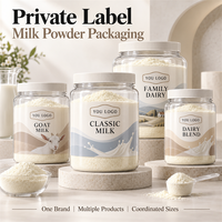 Emballage personnalisé pour poudre de lait en marque blanche, pot transparent en PET avec couvercle à logo pour marques de produits laitiers, vente en gros