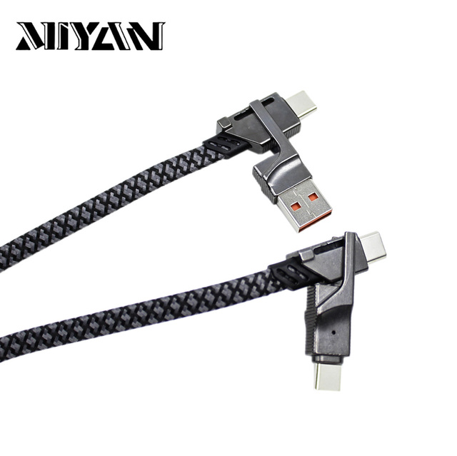 4 in 1 USB Charging Cable, Custom Nylon Braided Double Head Design with Type C for Multi-Devices