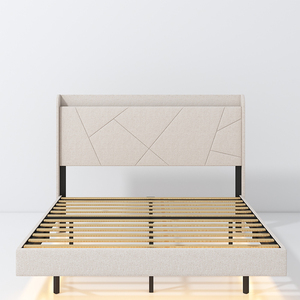 Letto imbottito Beige bianco trapuntato doppio divano regolabile con rivestimento in tessuto per mobili camera da letto - Product Image 2