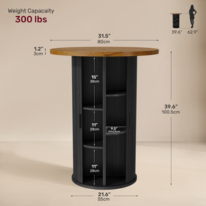 Mesa de Bar Comercial Redonda de Madera Maciza con Gabinete de Almacenamiento de Múltiples Niveles, Resistente al Agua y a los Arañazos, con Puertas Corredizas a la Altura del Mostrador para Centros Comerciales - Product Image 6
