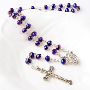 Collana di perline di rosario di cristallo all'ingrosso della fabbrica JC collana di gioielli religiosi personalizzati con ciondolo a croce di gesù