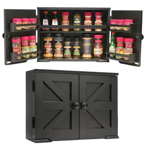 High quality wood spice rack cabinet shelf organizer with two Barndoors mounted