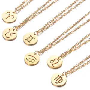 2019 hot fashion small hollow out sign necklace gold 316 stainless steel zodiac pendant necklace