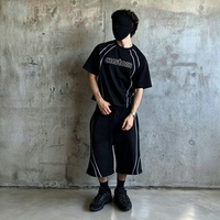 Ensemble de survêtement deux pièces surdimensionné personnalisé pour homme – T-shirt et short rayés en coton, style décontracté et streetwear