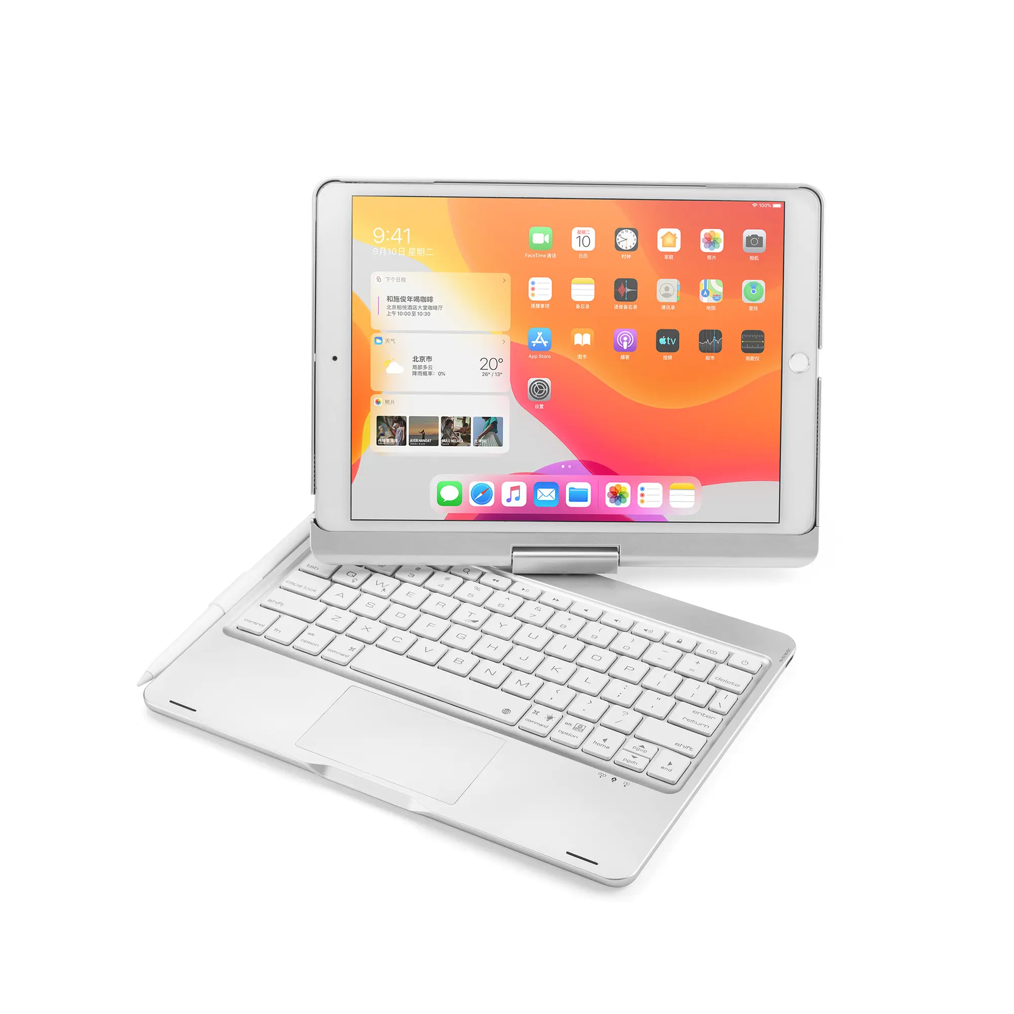 Funda para teclado con Touchpad para iPad, 10,2, 10,5 pulgadas, 360, soporte para lápiz giratorio de pantalla