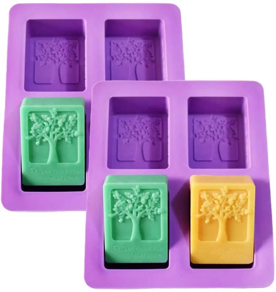 Moldes de silicona para jabón personalizados de fábrica Homesun, 8 cavidades, patrones mixtos, rectángulo cuadrado, árbol de flores, suministros para hacer jabón