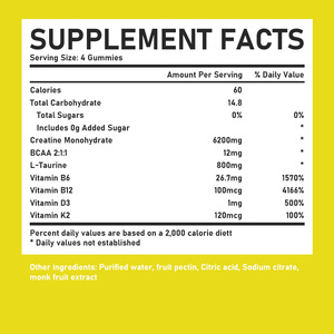 Gomitas para el Apoyo al Metabolismo al por Mayor OEM con BCAA, L-Taurina, Apoyo a la Función Cerebral, Gomitas de Creatina Monohidrato Pura - Product Image 2