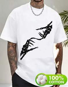 T-shirt unisex con motivo a mano di teschio, in cotone stampato, manica corta, girocollo, vestibilità casual, lunghezza normale, lavabile in lavatrice, taglie S-XXXXL - Product Image 3