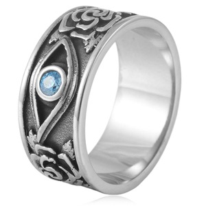 yunnique Horus Eye <b>Ring</b> <b>Titanium</b> Steel Rose Design Bezel Set Blue Stone Unisex Fashion Jewelry Gift - Product Image 1