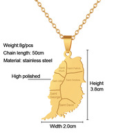 Colliers chaîne en émail avec carte de la Grenade, en acier inoxydable plaqué or 18 carats, pendentif carte et drapeau de la Grenade en émail
