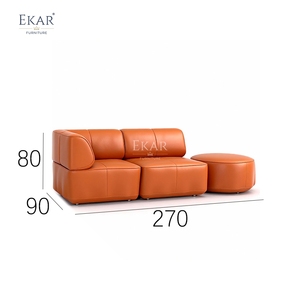 Sofá Modular de Cuero EKAR <span class=keywords><strong>Valencia</strong></span> con Otomana Redonda en Vibrante Color Naranja - Product Image 6