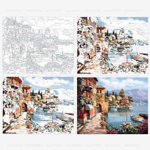 Kit de Pintura al Óleo Digital sin Marco - Encantador Paisaje Portuario sobre Lienzo, Fácil Decoración DIY para el Hogar - Product Image 2