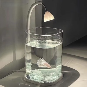 <span class=keywords><strong>Acquario</strong></span> per Pesci Betta Super Bianco, Piccolo e Creativo, Decorazione da Tavolo per Soggiorno, Illuminazione per Osservazione, Realizzato Interamente a Mano - Product Image 4