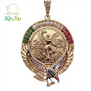 Pendentif religieux pour femme, pièce de monnaie mexicaine souvenir, grand zircon incrusté, plaqué <span class=keywords><strong>or</strong></span>, <span class=keywords><strong>50</strong></span> <span class=keywords><strong>pesos</strong></span> - Product Image 1