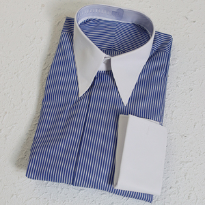 Chemise Habillée Bleue 100 % Coton avec Col Blanc et Poignets Blancs pour Homme, Chemise Formelle Homme Personnalisée Haut de Gamme, RTS/OEM - Product Image 3