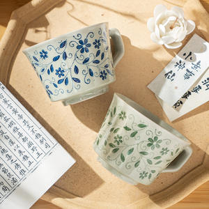 Taza de café retro de cerámica con diseño floral, taza individual para té de la tarde y desayuno. - Product Image 5