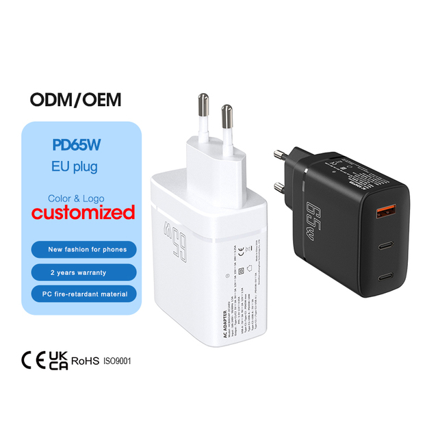 Gan 65W 3-Port USB C Fast Charge Quick PD Charger Mobile Cell Phone Wall Charger OVP OTP Travel Fast for CE VI Approval