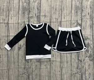 GLD1481 custom Baby Girl Athletic <b>Skirt</b> Set Black solid Print Kids Wholesale yoga <b>skirt</b> baby girl set - Product Image 1