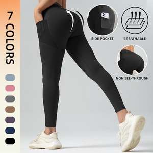 women's Plain High Waist 2 <b>Pocket</b> Sports Tummy Control <b>Leggings</b> - Product Image 4