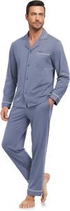 <span class=keywords><strong>Pigiama</strong></span> da <span class=keywords><strong>Uomo</strong></span> 100% Cotone Tinta Unita, Set <span class=keywords><strong>con</strong></span> Maglia a Maniche Lunghe e Pantaloni, Abbigliamento da Notte <span class=keywords><strong>con</strong></span> <span class=keywords><strong>Bottoni</strong></span> e Tasche, Lavabile in Lavatrice, Taglie S-XL - Product Image 2