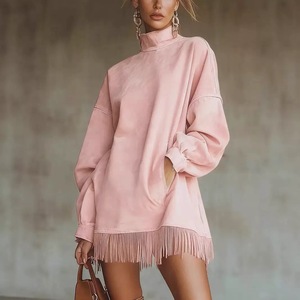 Nuovi Abiti Estivi da Donna all'Ingrosso, Mini Abito con Frange Vestibilità Oversize S-3XL, Texture Visiva Effetto Peluche, Orlo con Nappe, Tasche, Stile Urbano e <span class=keywords><strong>Social</strong></span> - Product Image 4