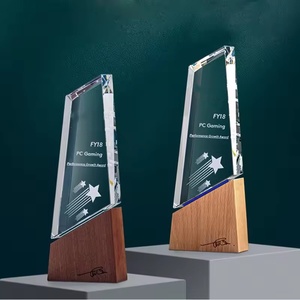 समारोह खेल ट्रॉफी के लिए लकड़ी की खाली ट्रॉफी क्रिस्टल ग्लास उत्कीर्णन पुरस्कार ट्रॉफी - Product Image 3